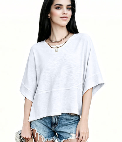 Women's Summer Casual Crewneck Batwing Half Sleeve T-Shirts Solid Color Loose Fit Cute Basic Flowy Tops Tees Blouses