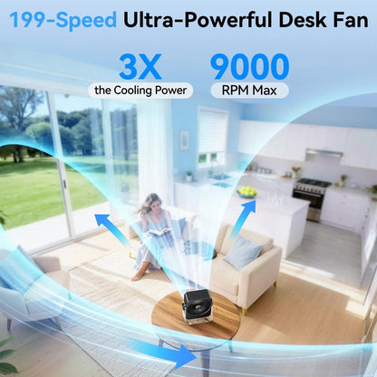 💨Desk Cooling Fan for Bedroom-199 Speed Turbo Airflow, Digital Display Quiet Table Fan