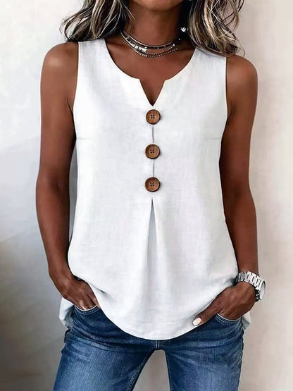Three Button Sleeveless Solid Color Tank Top💕