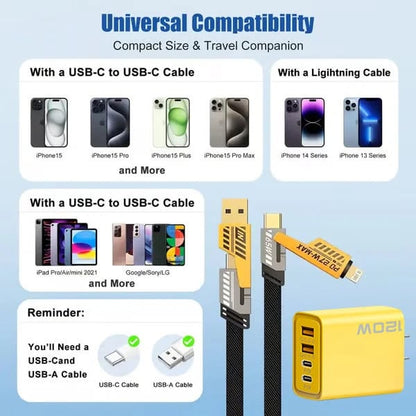 ⚡Buy 1 Get 1 Free(2 Pcs)🔥Portable Fast Charger, Type C/USB A Dual Ports Adapter,4 in 1 Fast Charging Cable & Data Sync