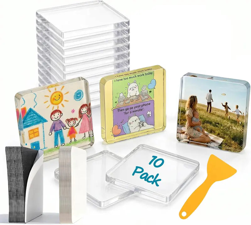 🧲📸 10-Pcs Magnetic Clear Acrylic Photo Frames DIY Fridge Magnets
