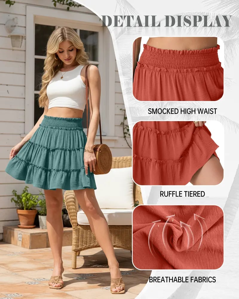 65K+ SOLD!✨🔥Women's Boho Floral Skorts, Flowy Tiered Ruffle Elastic-Waist Bottoms with Built-in Shorts and Pockets, Casual Style