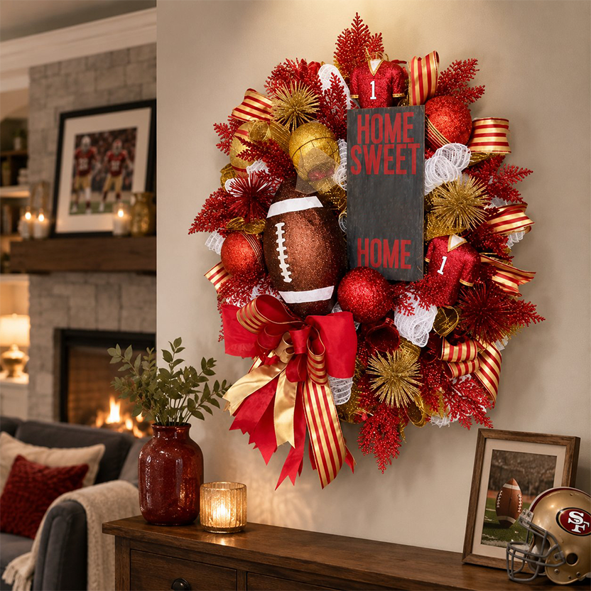 Football Team Handcrafted Wreath for Game-Day Front Door Decor
