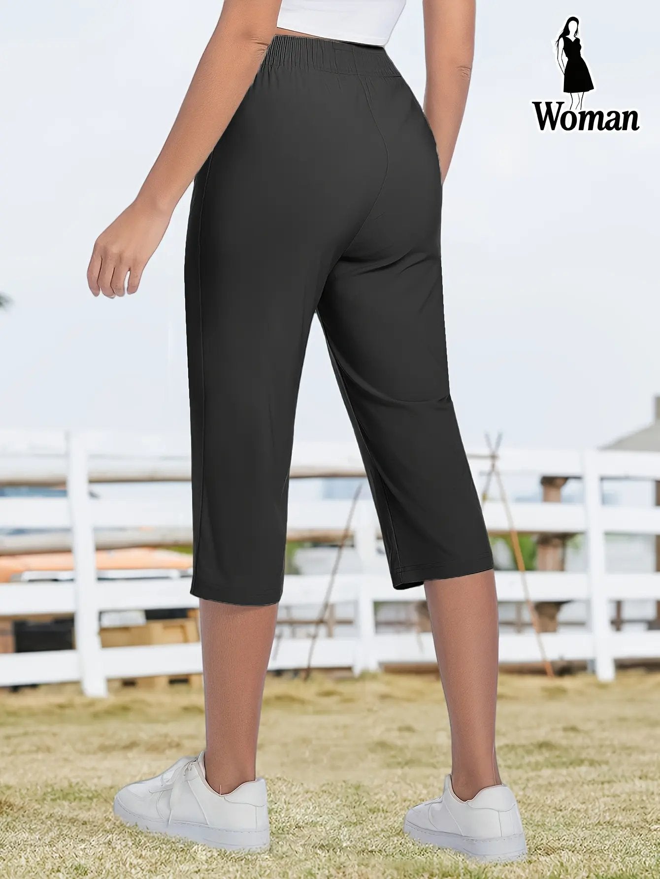 Women’s Capri Pants – Loose Fit, Summer Drawstring Waist, Zipper Pockets, Breathable High-Stretch Fabric, Suitable for Everyday Wear