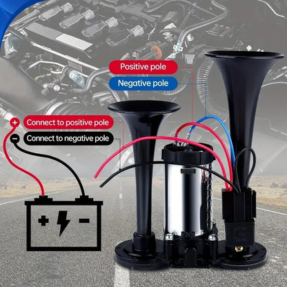 🔥LAST DAY 49% OFF - 🚗🔧2026 Upgraded 12V Dual Air Horn Kit – 130DB Super Loud Dual Horn with Compressor for Cars, Trucks, SUVs, Boats & More