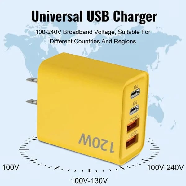⚡Buy 1 Get 1 Free(2 Pcs)🔥Portable Fast Charger, Type C/USB A Dual Ports Adapter,4 in 1 Fast Charging Cable & Data Sync