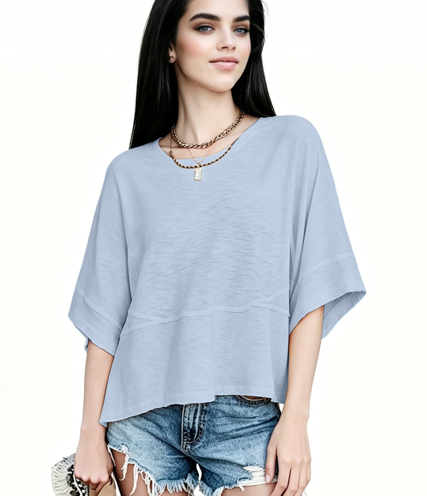 Women's Summer Casual Crewneck Batwing Half Sleeve T-Shirts Solid Color Loose Fit Cute Basic Flowy Tops Tees Blouses