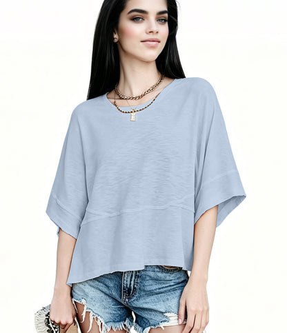 Women's Summer Casual Crewneck Batwing Half Sleeve T-Shirts Solid Color Loose Fit Cute Basic Flowy Tops Tees Blouses