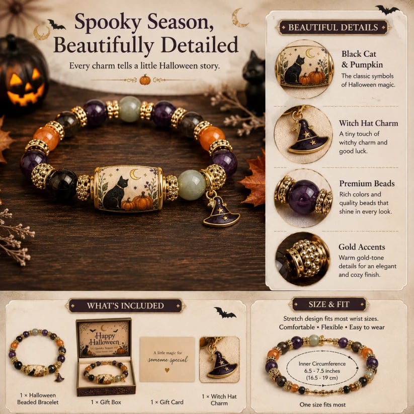 👻Limited Edition 2026 Halloween Black Cat Pumpkin Beaded Bracelet Gift Set🎁