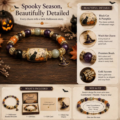 👻Limited Edition 2026 Halloween Black Cat Pumpkin Beaded Bracelet Gift Set🎁