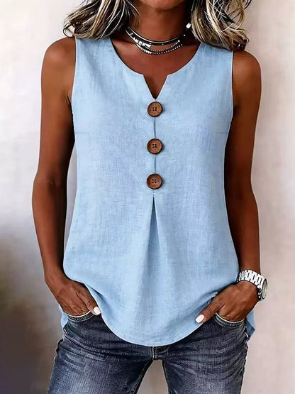 Three Button Sleeveless Solid Color Tank Top💕