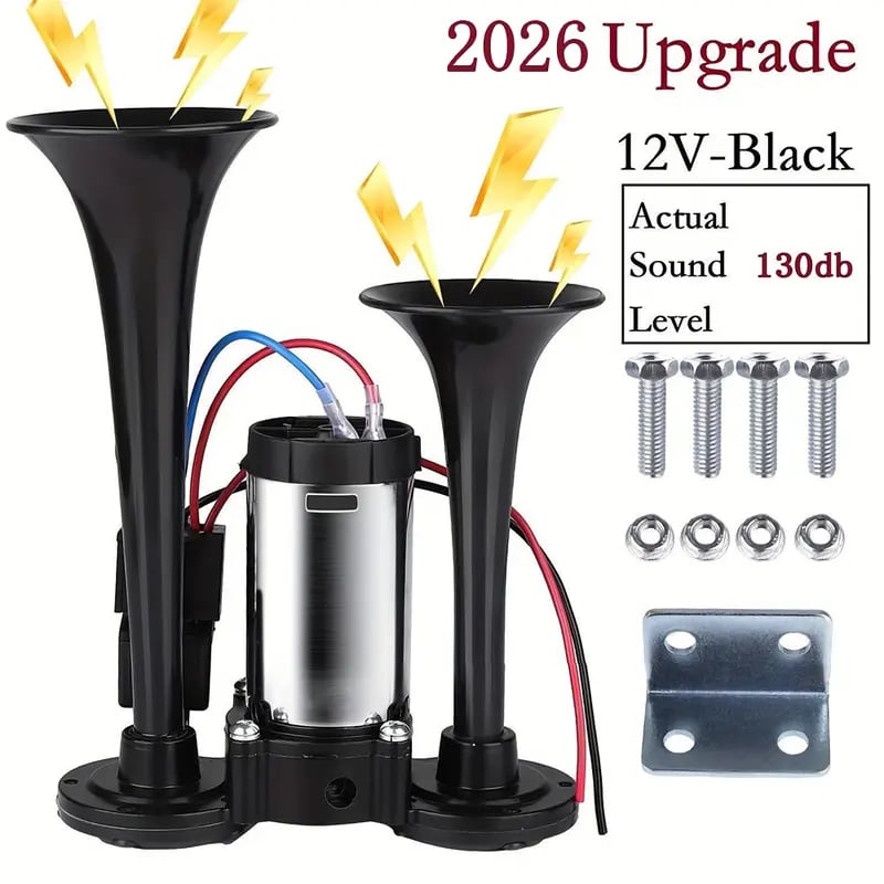 🔥LAST DAY 49% OFF - 🚗🔧2026 Upgraded 12V Dual Air Horn Kit – 130DB Super Loud Dual Horn with Compressor for Cars, Trucks, SUVs, Boats & More