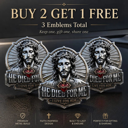 ❤️He Died For Me 3D Metal Emblem ✝️ | Waterproof • No Fade • No Rust • Adhesive & Magnetic (2-in-1) 🧲
