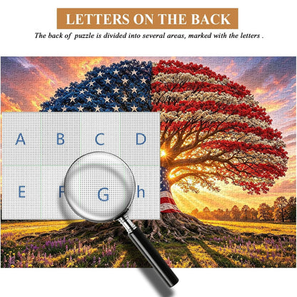 Liberty Root Oak Jigsaw Puzzle 1000 Piece – Patriotic Flag Tree Design