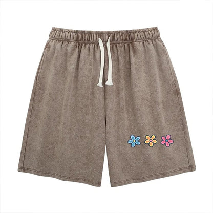 Women's Soft Cotton Blend Washed Floral Shorts, Casual Summer Travel Streetwear Bottoms