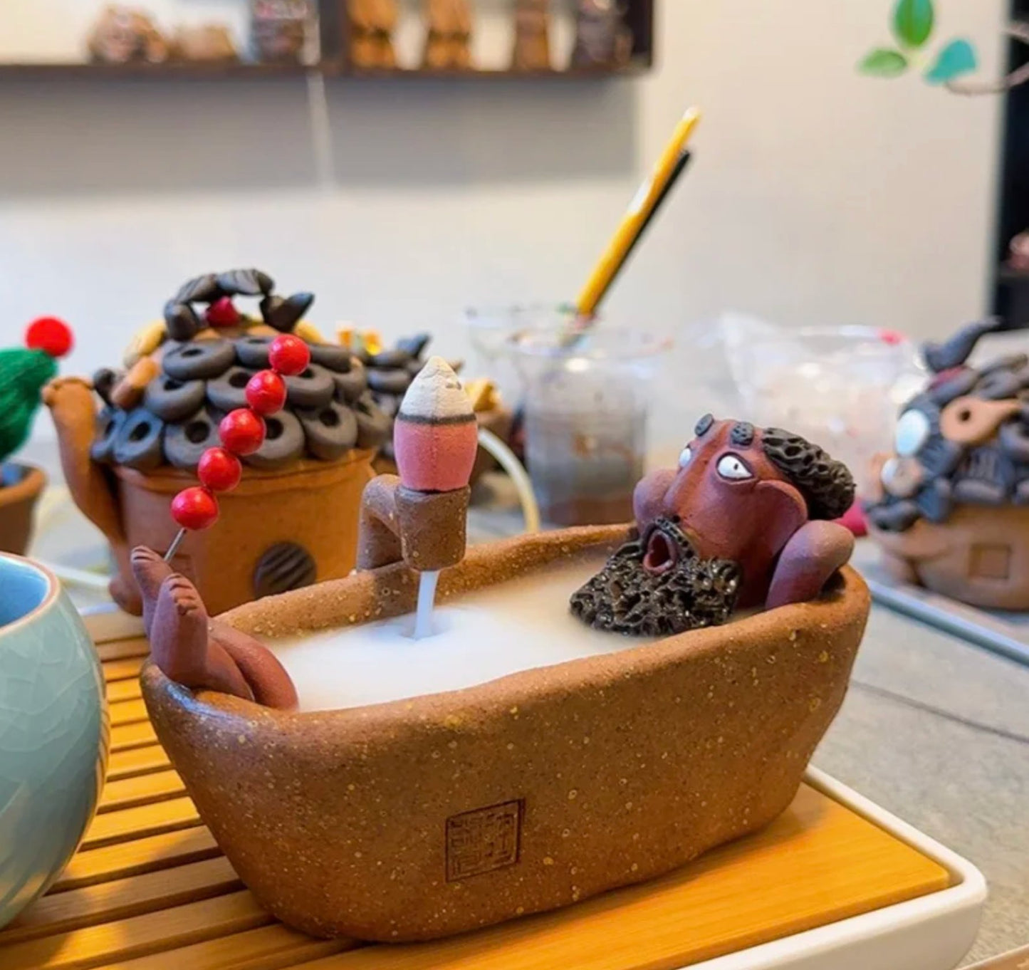 🔥 🎁Handmade Bath Guy Ceramic Incense Holder