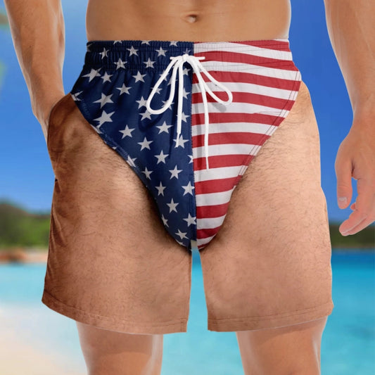 🇺🇸 Funny Patriotic Men’s Swim Trunks – Freedom & Chill Summer Beach Shorts  🏖️😎