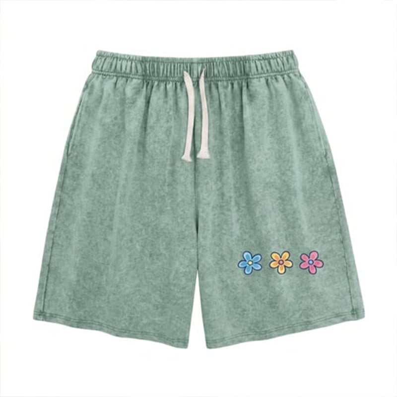 Women's Soft Cotton Blend Washed Floral Shorts, Casual Summer Travel Streetwear Bottoms