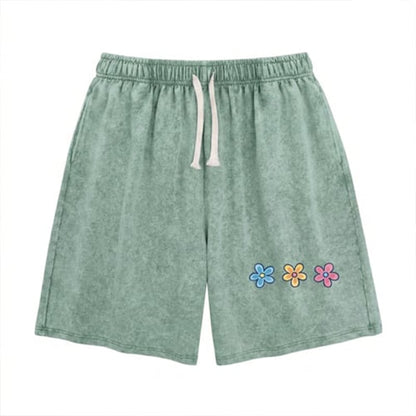 Women's Soft Cotton Blend Washed Floral Shorts, Casual Summer Travel Streetwear Bottoms