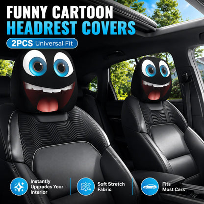 🔥😆 Funny Cartoon Car Headrest Covers – 2PCS Universal Fit 🚗