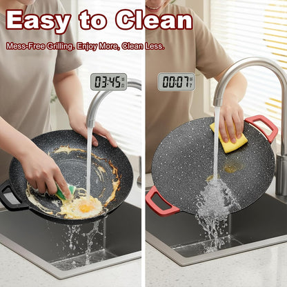 🔥Last Day 49% OFF-🔥 Portable Multifunctional Electric Grill Plate Marble Non-Stick Round Teppanyaki Griddle for Home Steak Seafood Barbecue🍖❄️