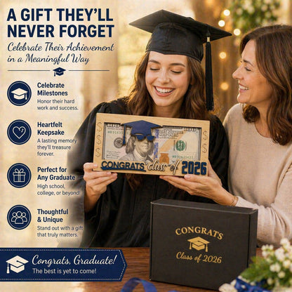 Graduation 2026 Money Holder-Unique Wooden Cash Gift Box for Class of 2026, Creative Graduation Gift for Seniors