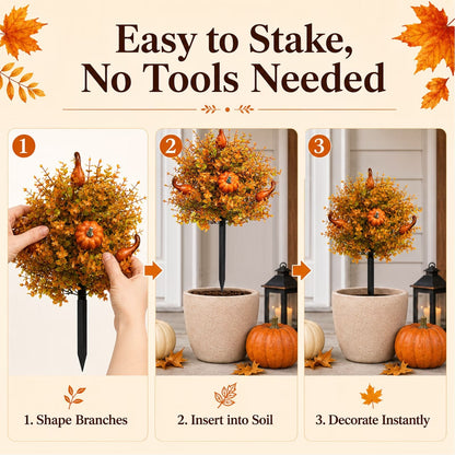 Fall Pumpkin Floral Stake Artificial Topiary Tree