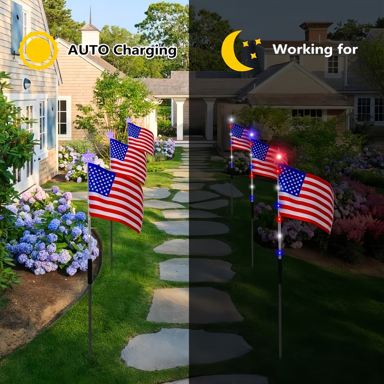 8-Piece Flag Light Set – 4th of July Decorations with 8 Lighting Modes – Ideal for Independence Day Pathways, Gardens, and Yard Decor