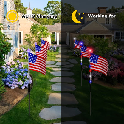 8-Piece Flag Light Set – 4th of July Decorations with 8 Lighting Modes – Ideal for Independence Day Pathways, Gardens, and Yard Decor