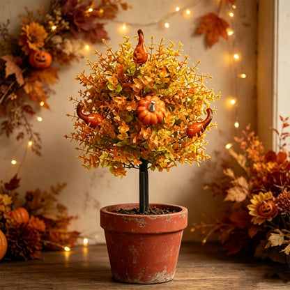 Fall Pumpkin Floral Stake Artificial Topiary Tree