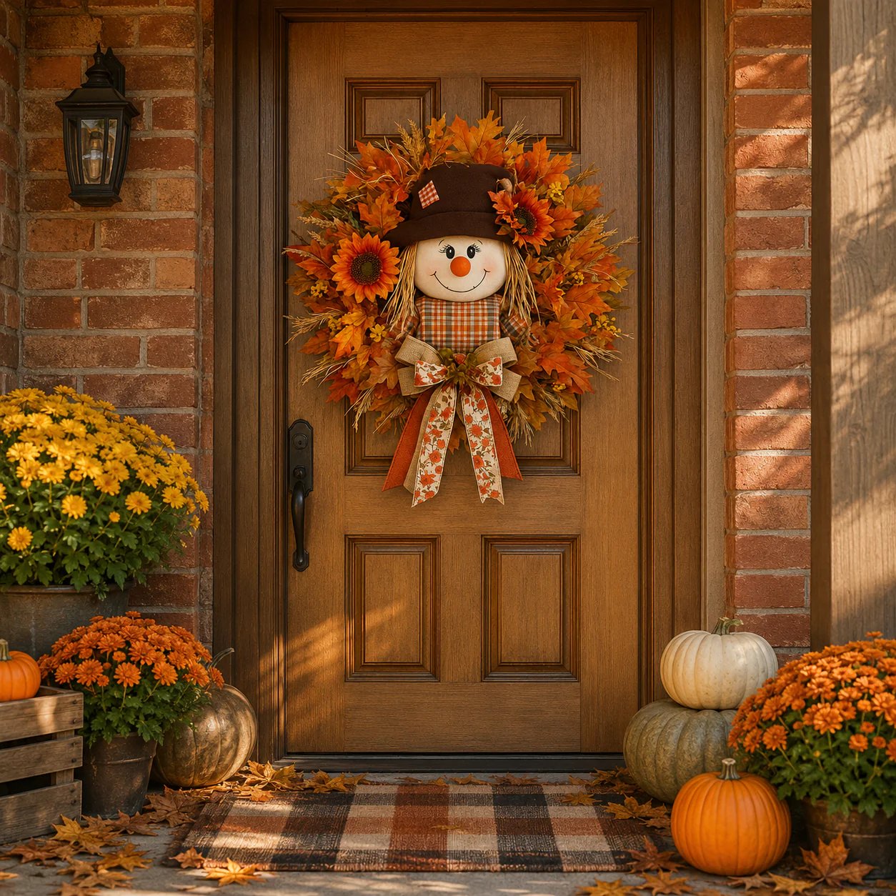 🍂🌻Lighted Scarecrow Fall Wreath for Front Door