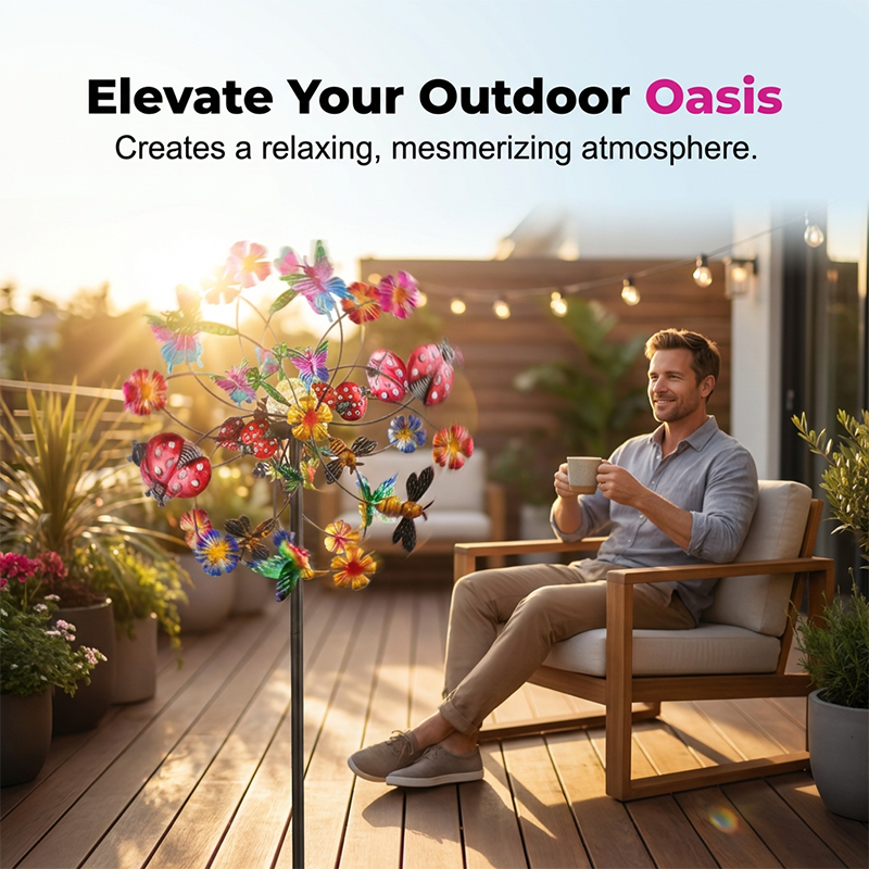 🔥Hot Sale🔥Solar-Powered Wind Spinner for Garden– 3D Rotating Decoration, Color-Changing LED, Weatherproof Outdoor Yard Stake 🌸