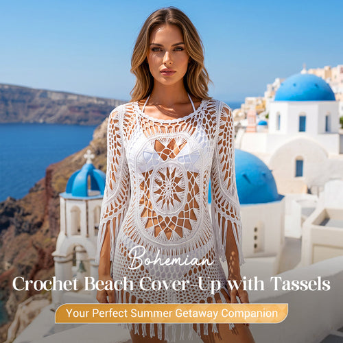 🌊🩱 Bohemian Crochet Beach Cover-Up with Tassels – Breathable, flowy & boho chic – perfect for poolside, sand or summer vacations – adjustable fit