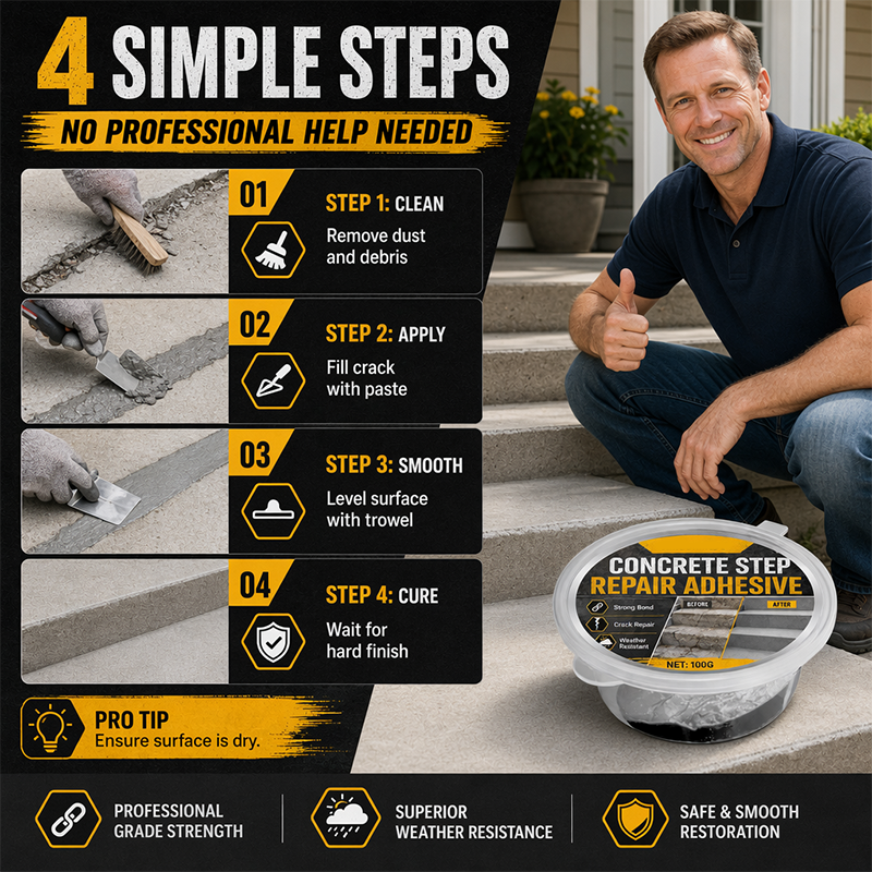 🥳2026 HOT SALE🥳💞50K+ SOLD!🔧🏠 50% OFF! Concrete Step Repair Adhesive – Permanently bonds cracked stairs & walkways. Weatherproof – resists heat, ice & rain. Walk safely again! 🛡️✨