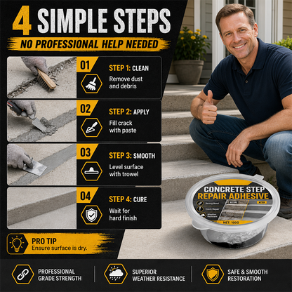 🥳2026 HOT SALE🥳💞50K+ SOLD!🔧🏠 50% OFF! Concrete Step Repair Adhesive – Permanently bonds cracked stairs & walkways. Weatherproof – resists heat, ice & rain. Walk safely again! 🛡️✨