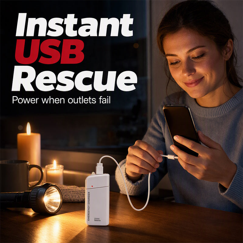 🔥Portable Emergency AA Battery‑Powered Charger｜Power Bank with LED Flashlight for Outdoor & Emergency Situations
