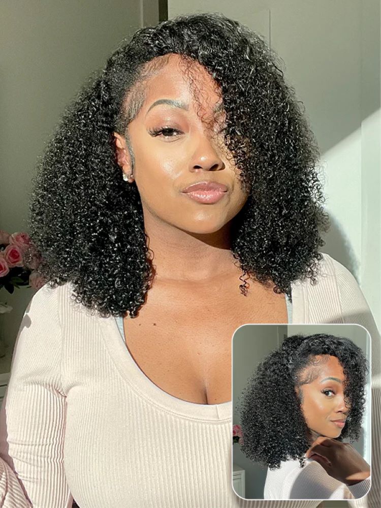CurlyMe 3 In 1 Half Wig Afro Kinky Curly Glueless Install Half Wig With Draw-string Beginner Friendly