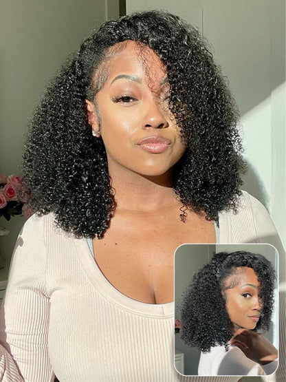 CurlyMe 3 In 1 Half Wig Afro Kinky Curly Glueless Install Half Wig With Draw-string Beginner Friendly