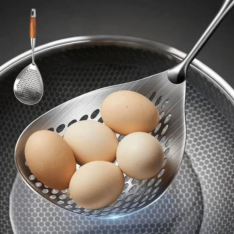 🔥 BUY 2 GET 1 FREE! 🥄 Premium Wooden Handle Stainless Steel Skimmer