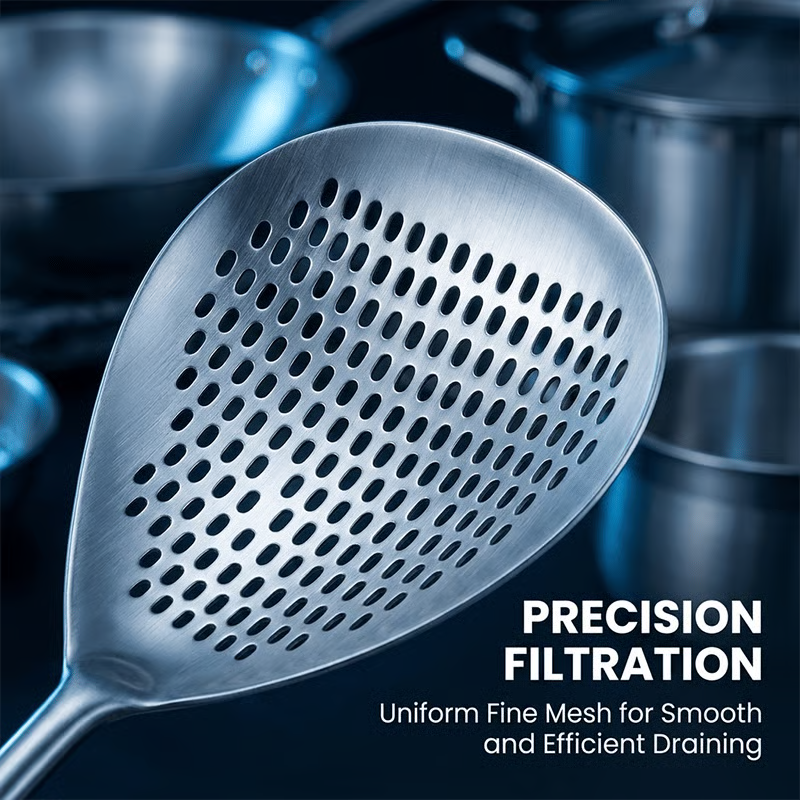 🔥 BUY 2 GET 1 FREE! 🥄 Premium Wooden Handle Stainless Steel Skimmer