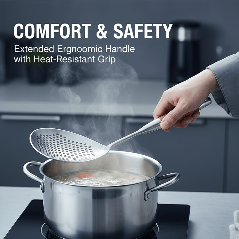 🔥 BUY 2 GET 1 FREE! 🥄 Premium Wooden Handle Stainless Steel Skimmer